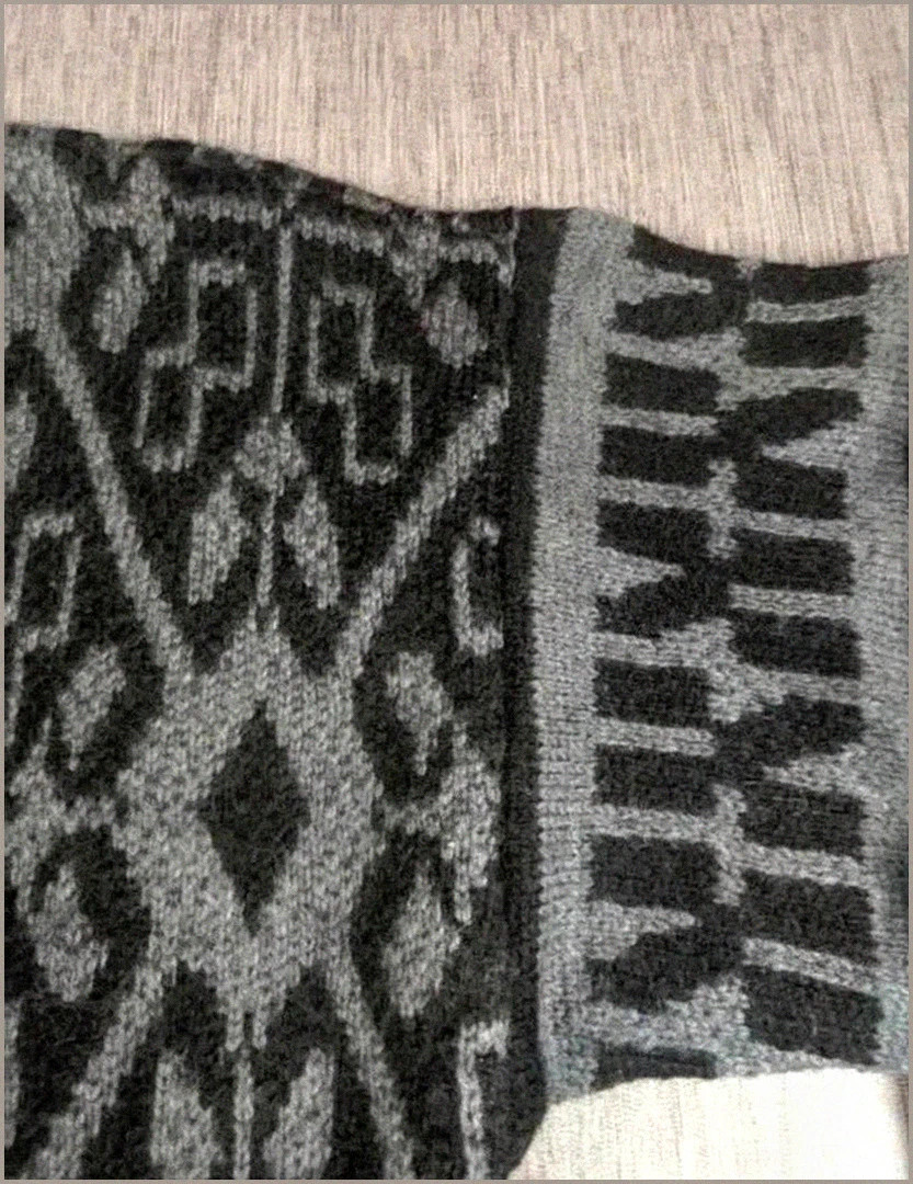Pull fait main vintage – Motif jacquard – Noir & Gris – XL/XXL – Fait Main – taille XL 3