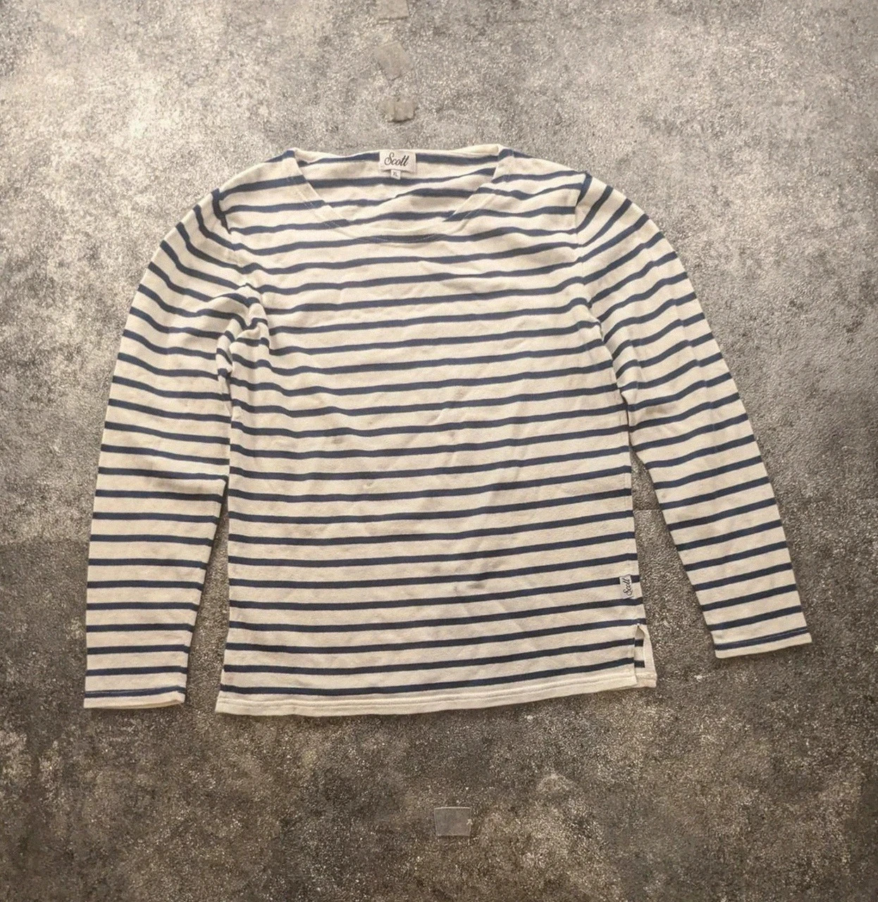 Scott marinière rayée bleu marine écru XL ajusté / L – style marin breton – Scott – taille XL / 42 / 14 2
