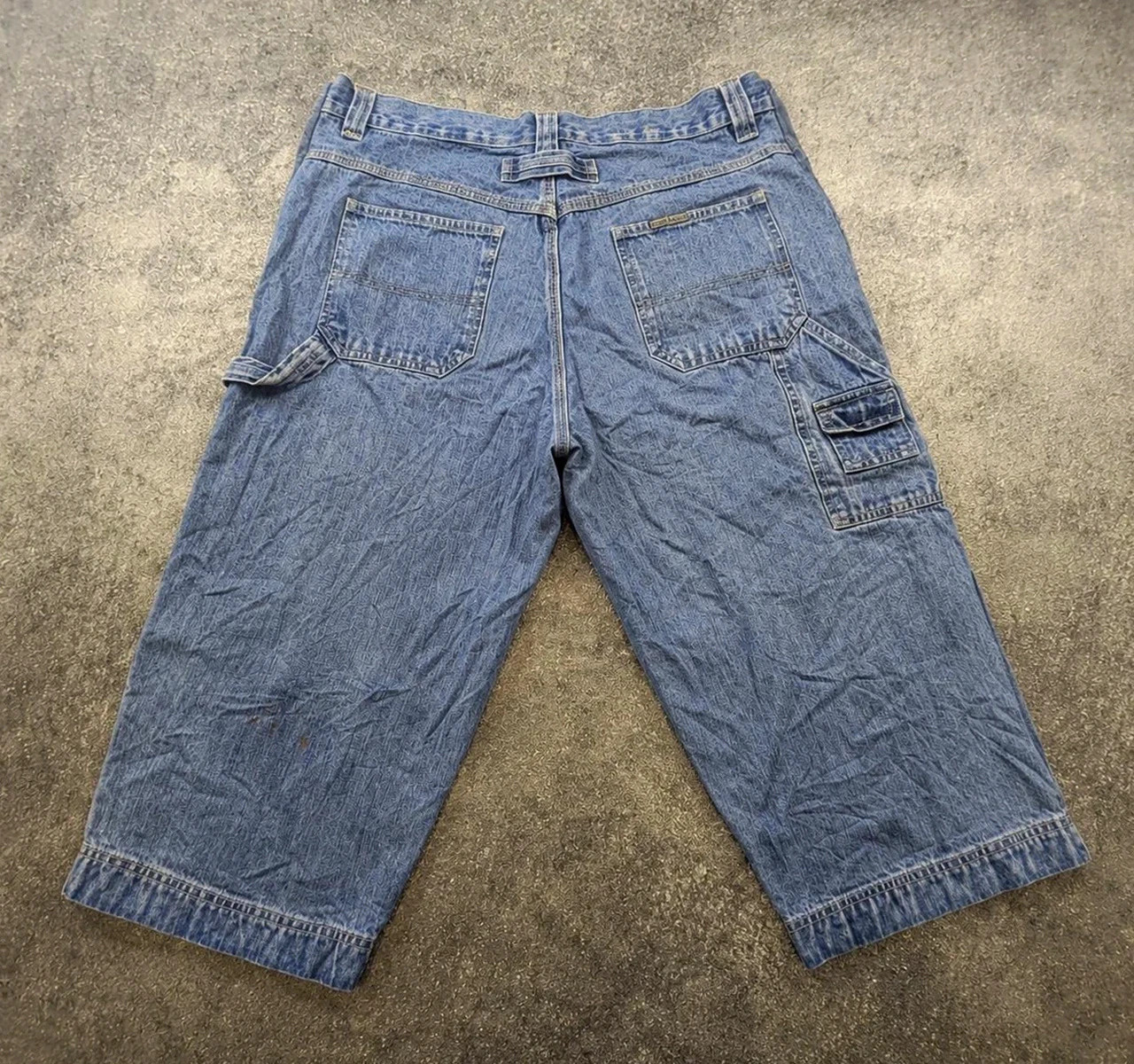 Pantacourt baggy carpenter denim vintage Bleu – style workwear skateur Y2K