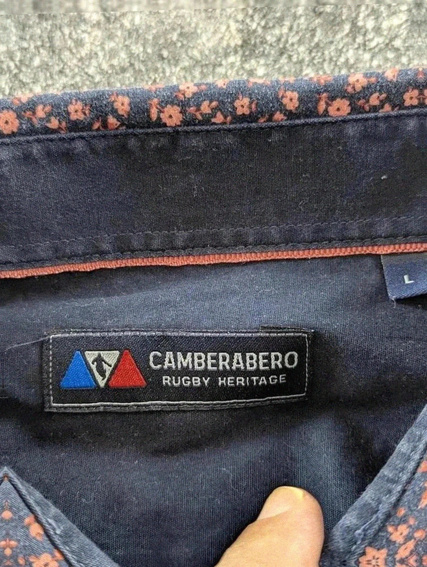 Chemise Camberabero L bleu marine motif floral rose micro print coton casual chic rugby héritage – Cambérabéro – taille L 5