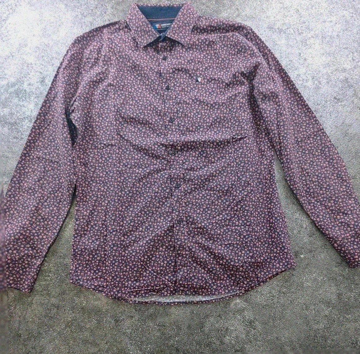 Chemise Camberabero L bleu marine motif floral rose micro print coton casual chic rugby héritage – Cambérabéro – taille L