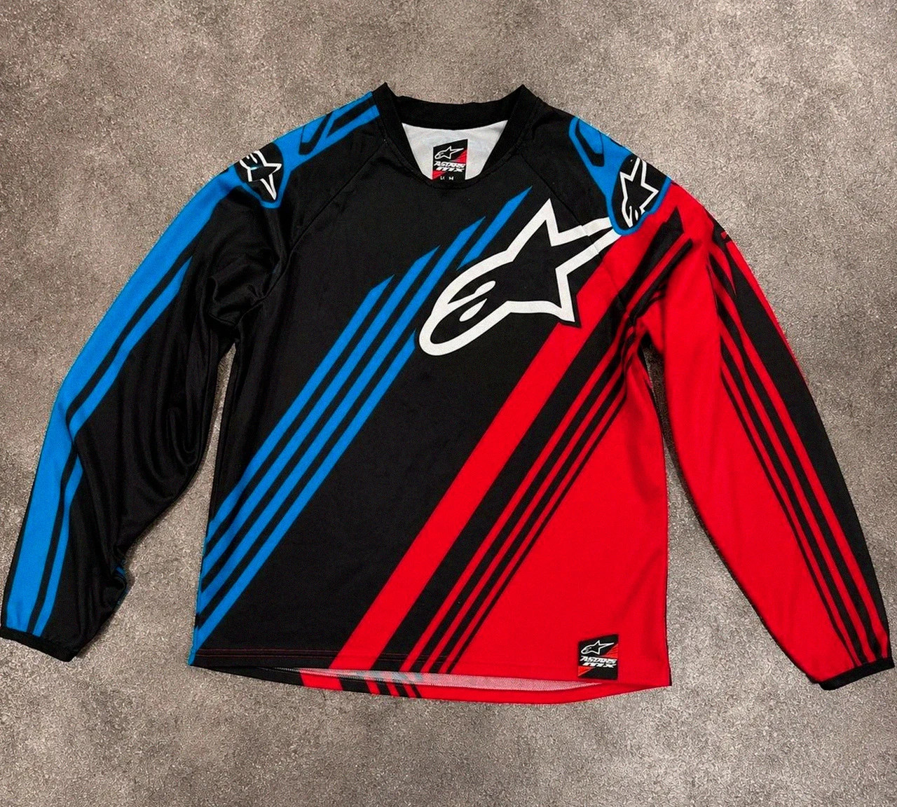 Titre : Maillot motocross Alpinestars Mx noir rouge bleu Xl coupe petit racing enduro – Alpinestars – taille XL