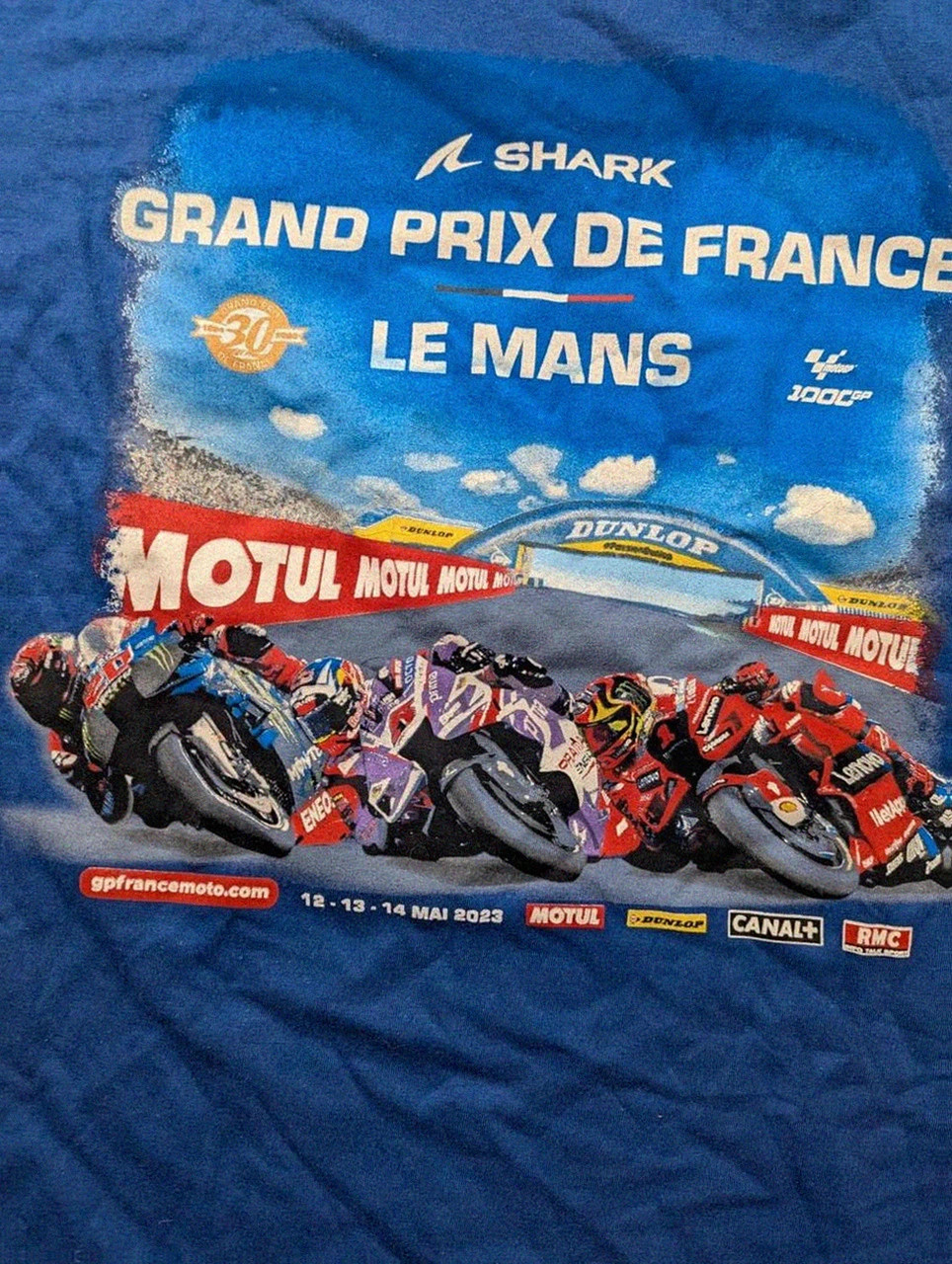 T-shirt Officiel Shark Grand Prix de France Le Mans 2023 MotoGP Moto Racing Bleu Taille L – Vintage Dressing – taille L 3