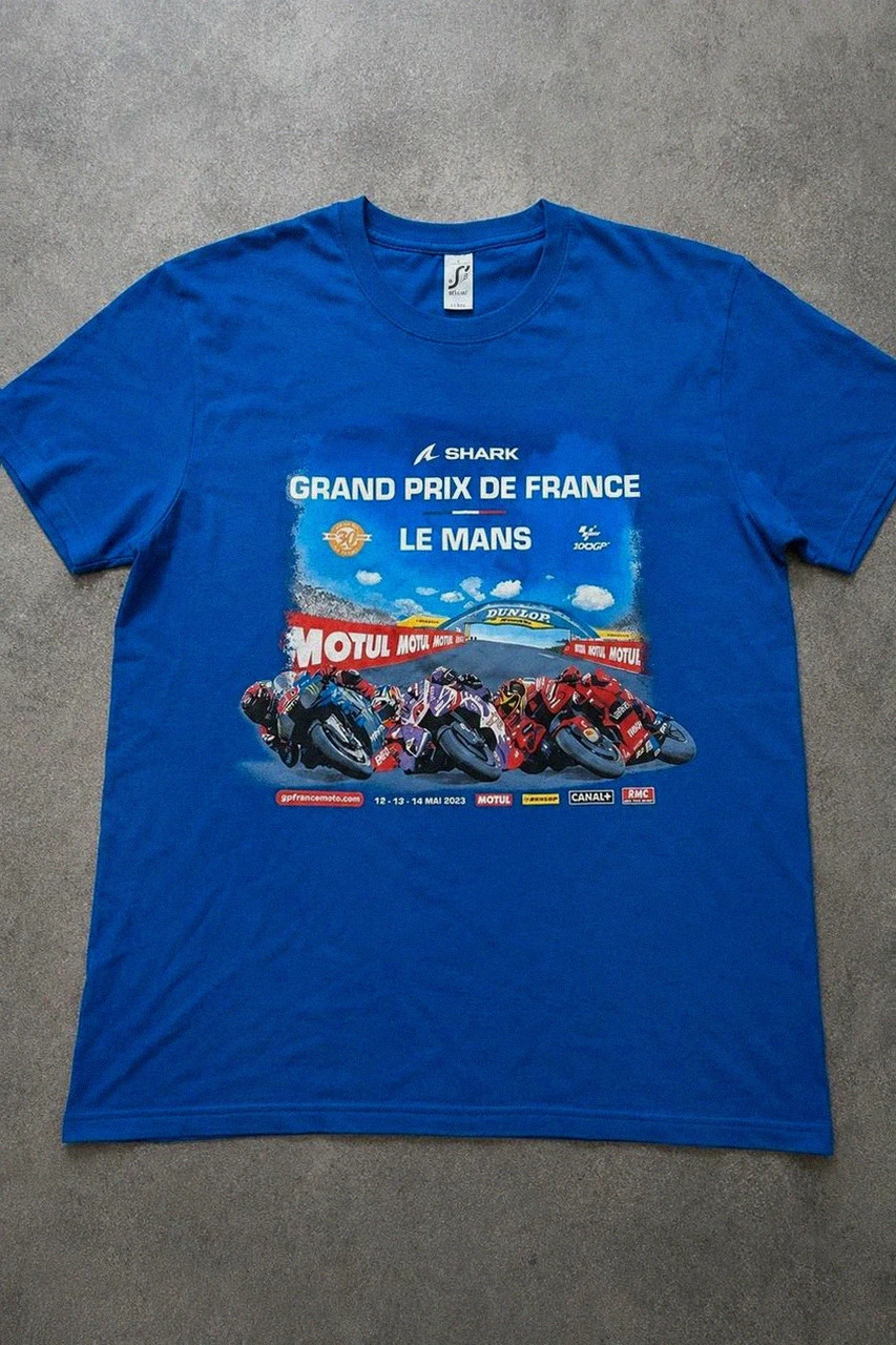 T-shirt Officiel Shark Grand Prix de France Le Mans 2023 MotoGP Moto Racing Bleu Taille L – Vintage Dressing – taille L