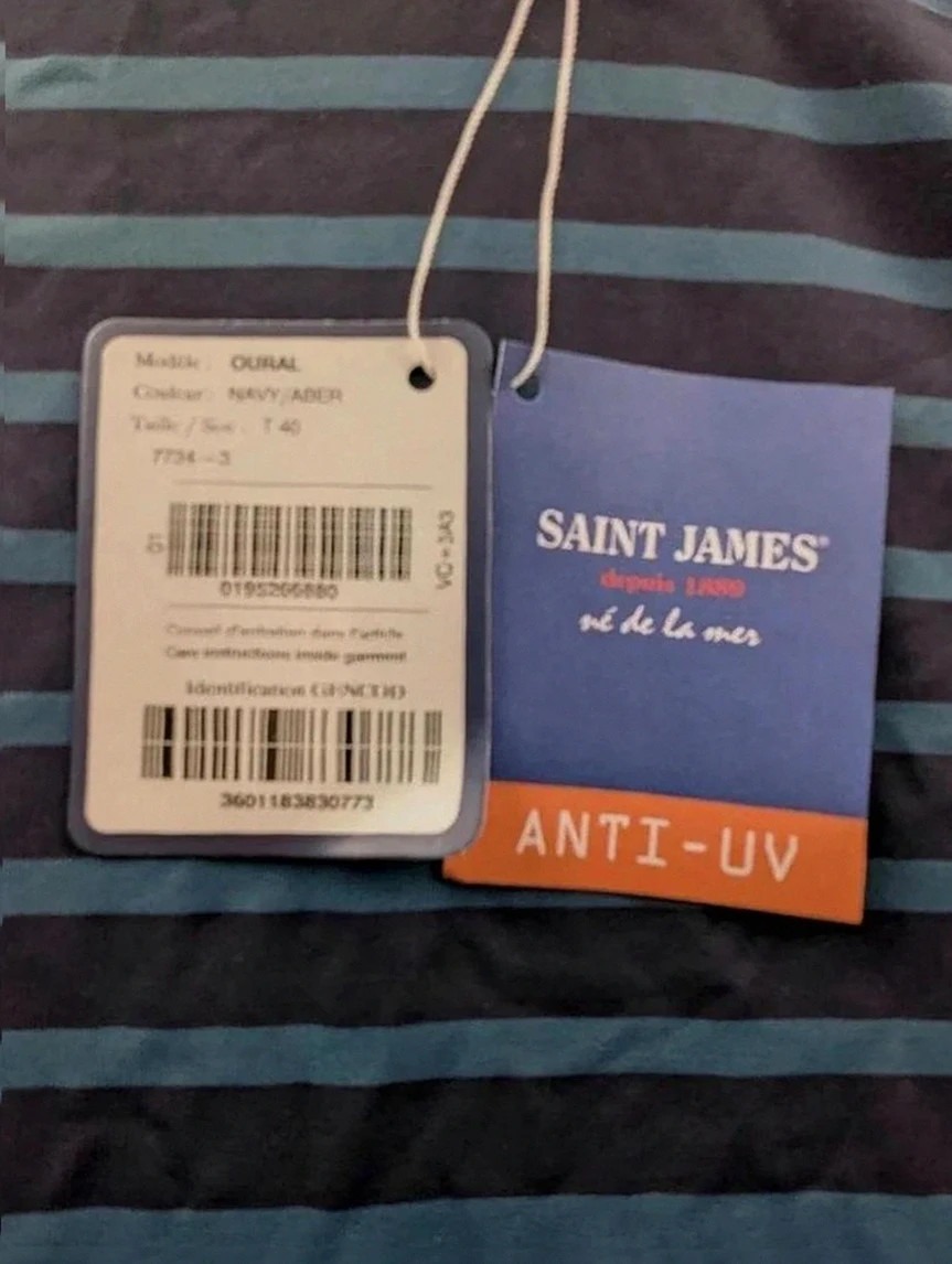 Haut anti uv saint james oural neuf rayé navy abers technique mer voile L – Saint James – taille L / 40 / 12 3