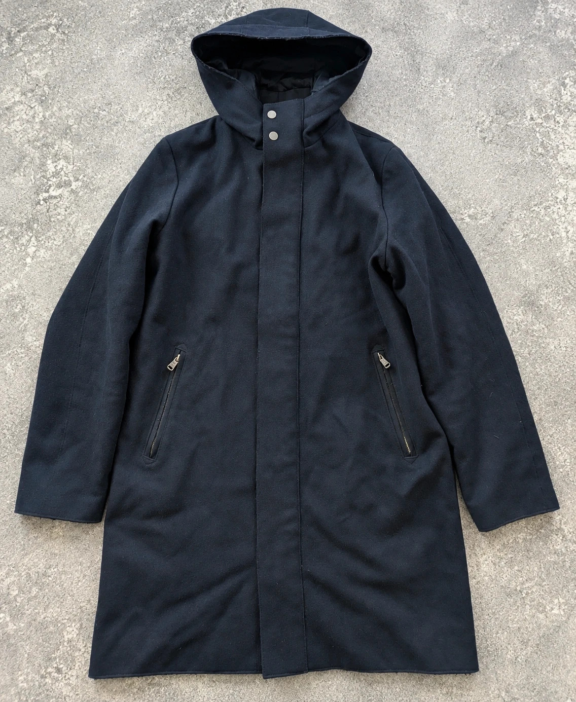 Manteau long vintage Samsøe Samsøe In.Tes.Pra laine – Dark Sapphire – capuche
