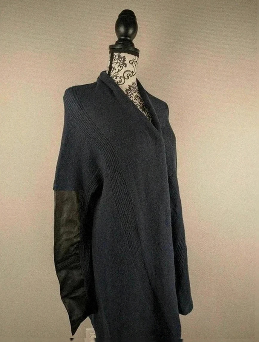 Manteau Maje taille 1 laine et cuir d’agneau bleu foncé élégant hiver luxe – Maje – taille M / 38 / 10 2
