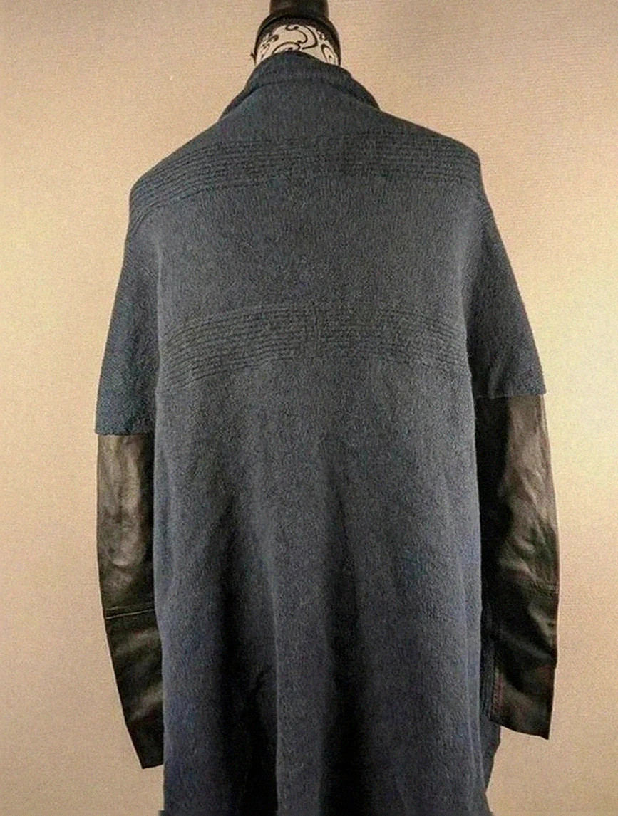Manteau Maje taille 1 laine et cuir d’agneau bleu foncé élégant hiver luxe – Maje – taille M / 38 / 10 3