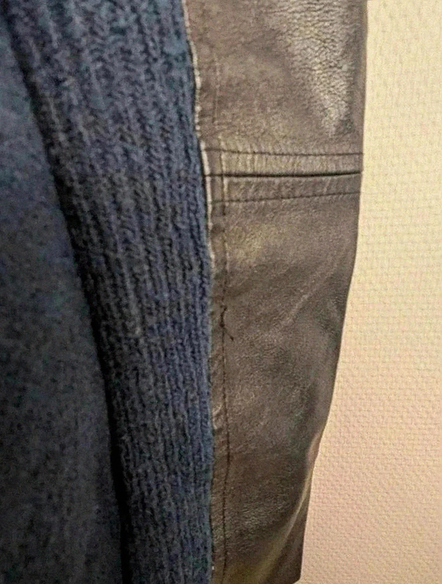 Manteau Maje taille 1 laine et cuir d’agneau bleu foncé élégant hiver luxe – Maje – taille M / 38 / 10 5