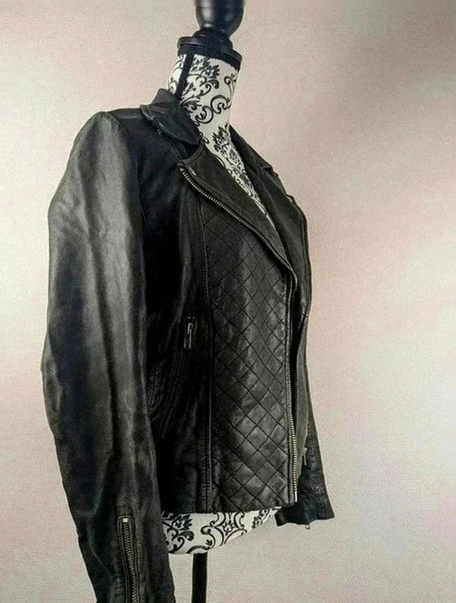 Perfecto biker en cuir d'agneau Maje noir matelassé taille 36, coupe rock chic intemporelle – Maje – taille XS / 34 / 6 2