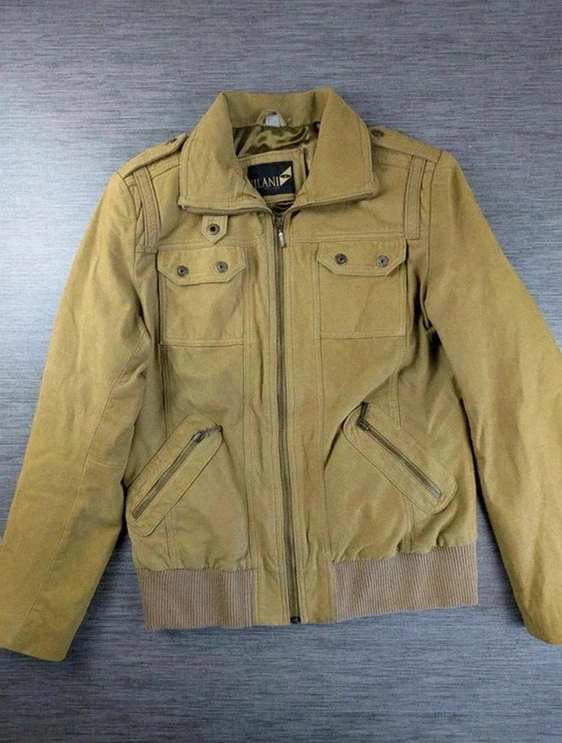 Blouson cuir de mouton Jilani Collection beige taille L 42 style biker aviateur vintage dressing