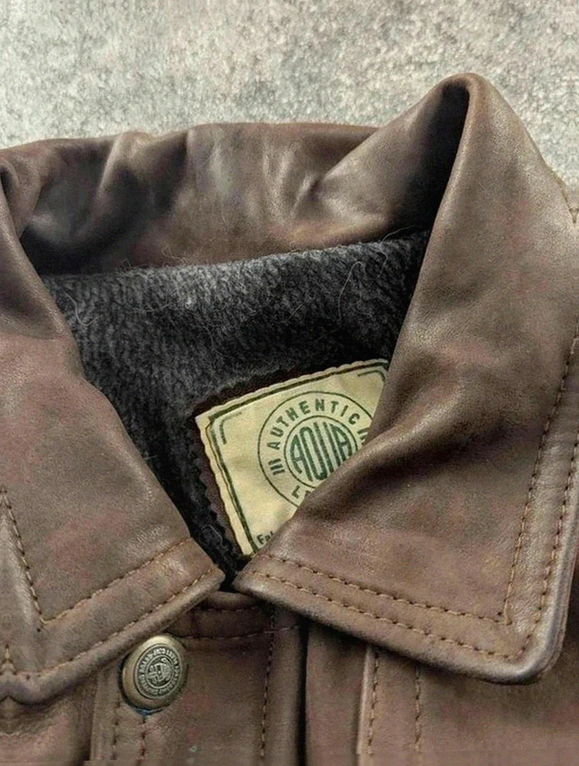 Field jacket Aqua Leather en cuir brun – fabrication française – taille 50 / 3 vintage dressing – Aqua Leather – taille L 5
