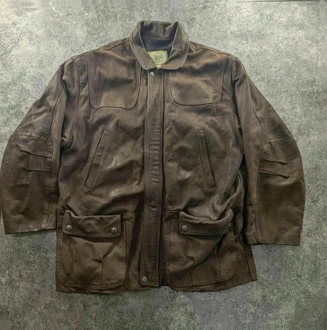 Field jacket Aqua Leather en cuir brun – fabrication française – taille 50 / 3 vintage dressing