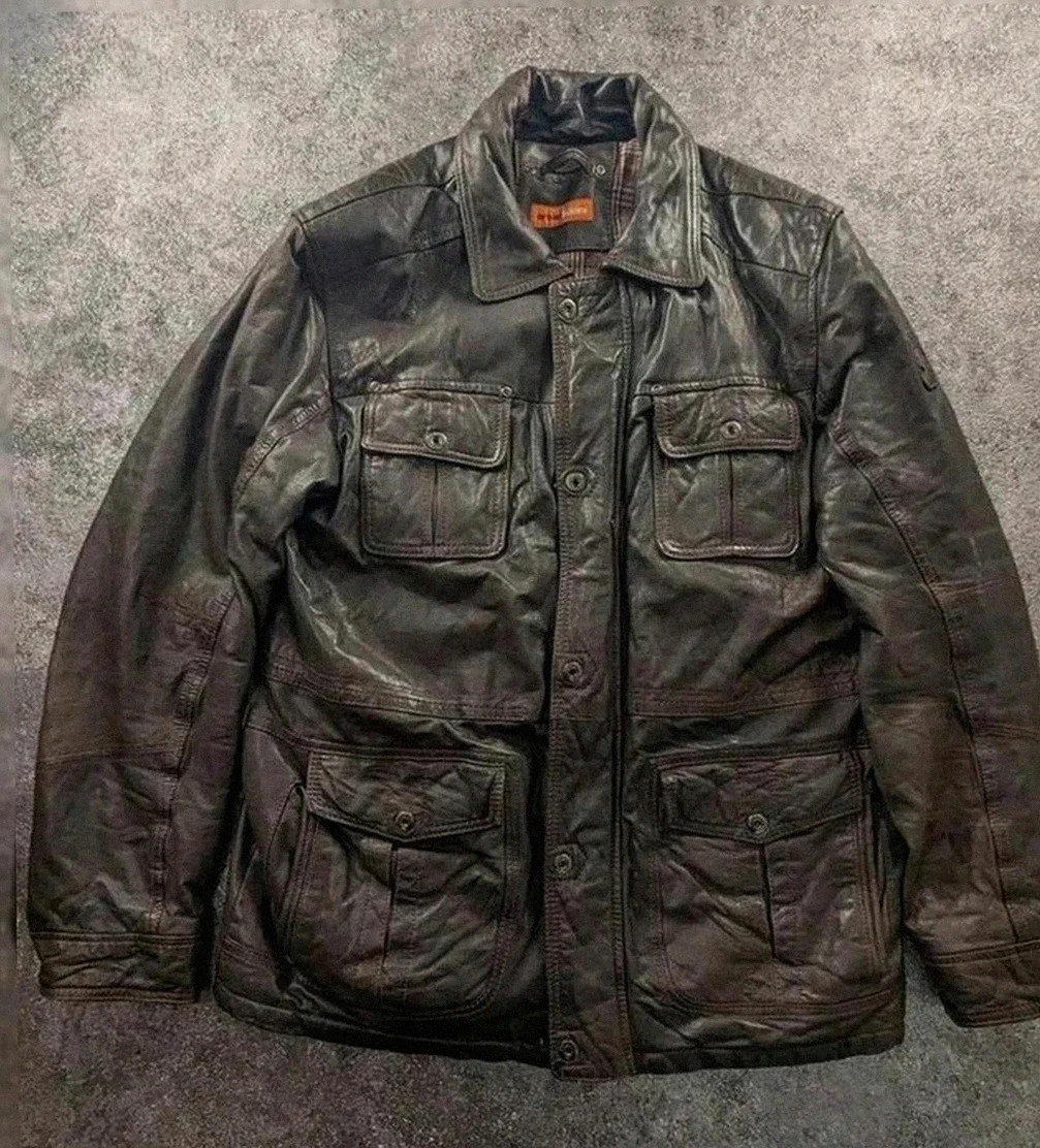 Field jacket emilio adani en cuir d’agneau brun – look vintage – taille 50 vintage dressing