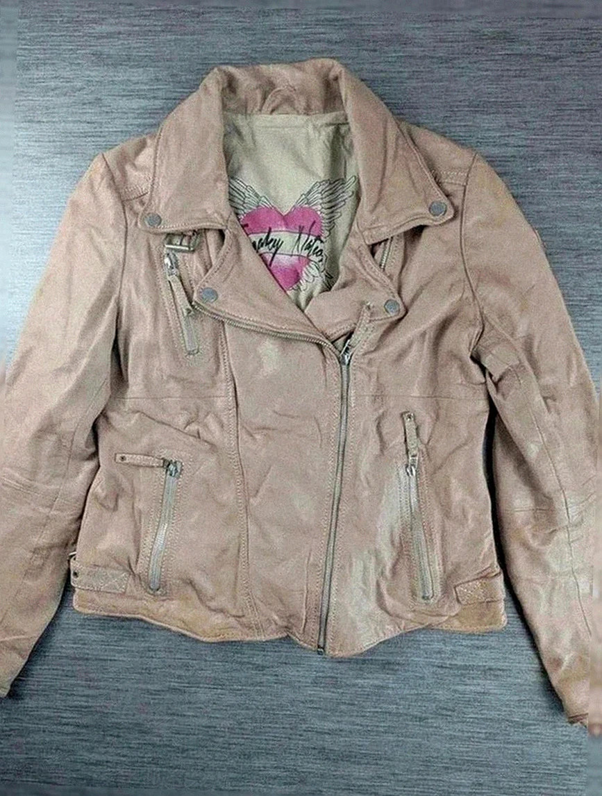 perfecto femme Freaky Nation cuir beige style motard S/M
