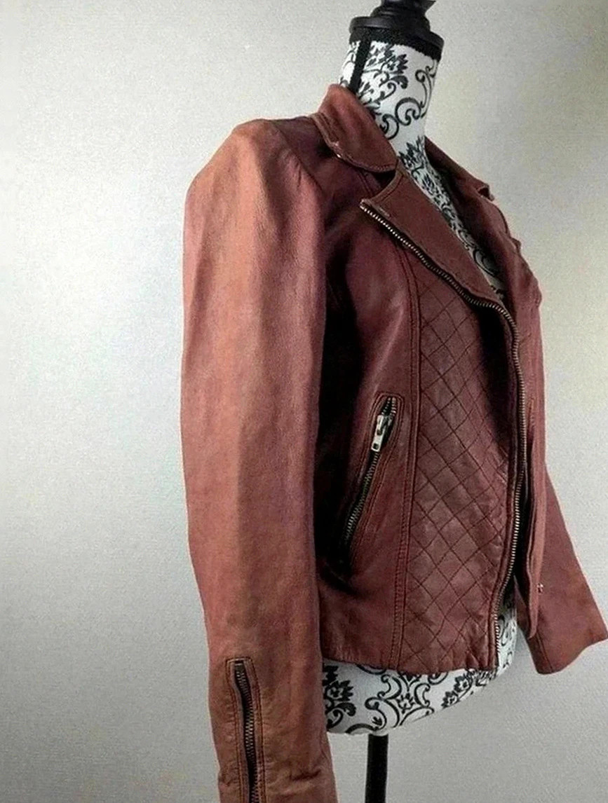 Perfecto biker en cuir d'agneau Maje bordeaux patiné taille 36, style rock chic intemporel – Maje – taille XS / 34 / 6 2