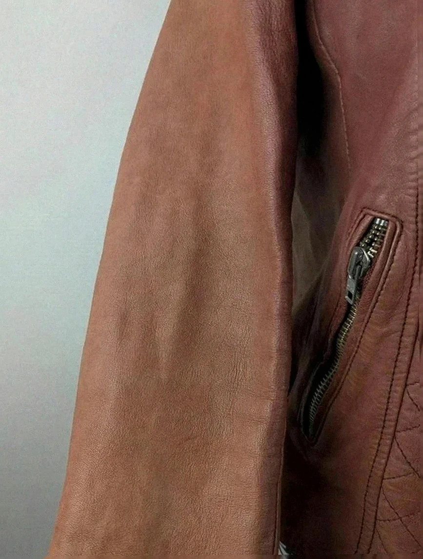 Perfecto biker en cuir d'agneau Maje bordeaux patiné taille 36, style rock chic intemporel – Maje – taille XS / 34 / 6 5