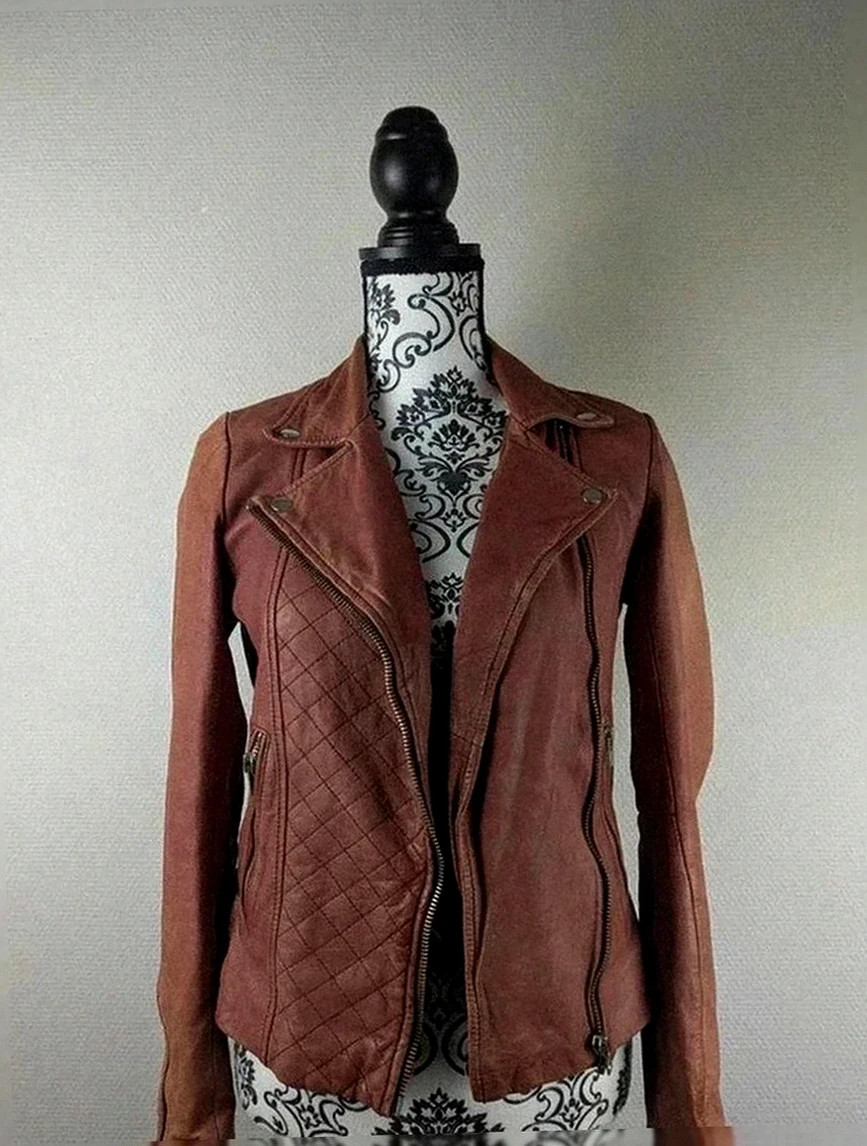 Perfecto biker en cuir d'agneau Maje bordeaux patiné taille 36, style rock chic intemporel