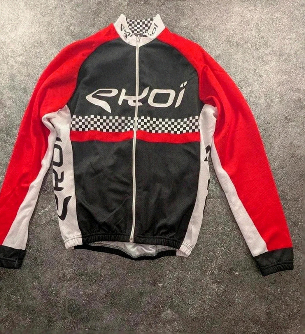 Maillot vélo Ekoi racing vintage outdoor gorpcore cyclisme jersey zip technique noir rouge s