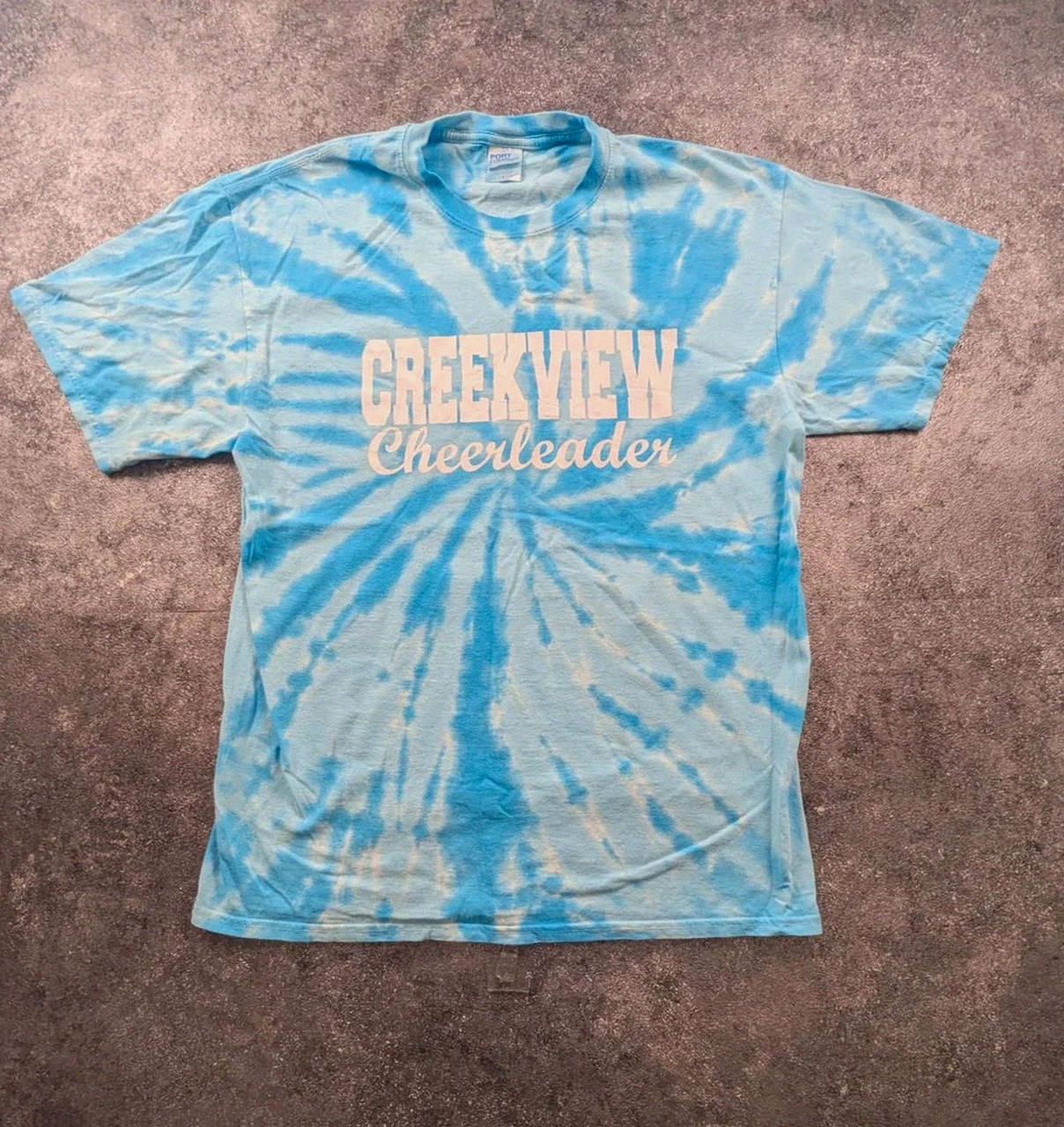 T-shirt bleu tie dye Creekview Cheerleader vintage Y2K Tag Athletics spiral L – Port & Company – taille L 2