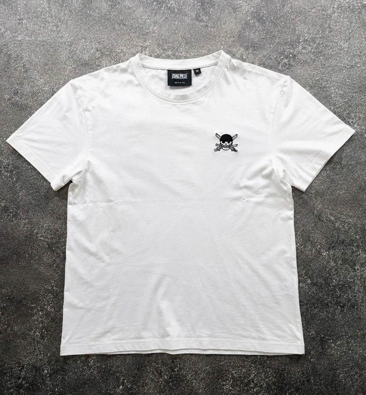T-shirt One Piece Brodé Skull Zoro Homme Blanc Taille M 100% Coton Manga Anime