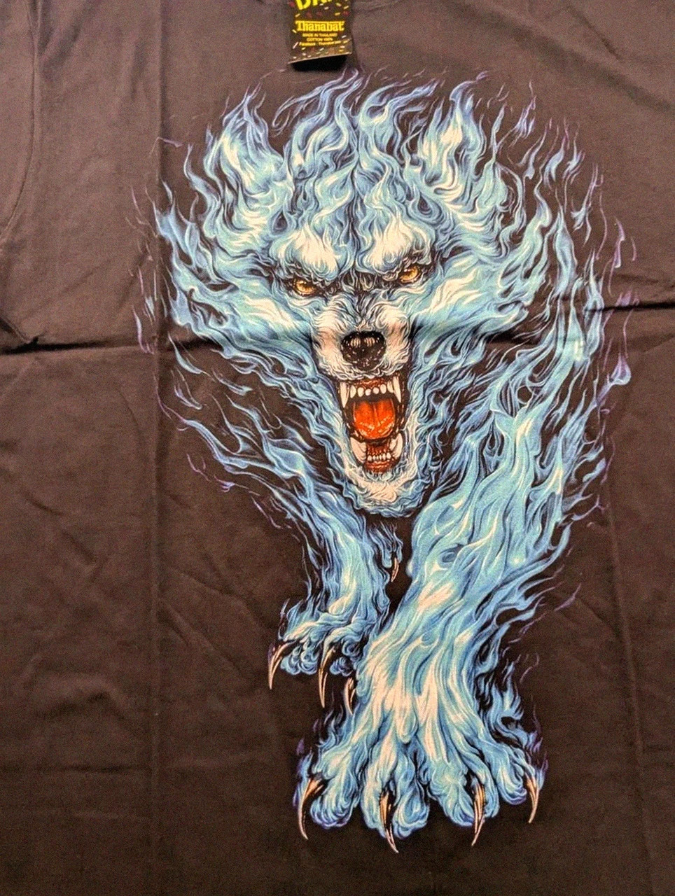 T-shirt Thanabat Loup Flamme Glow In The Dark Noir Xl 100% Coton Neuf – Vintage Dressing – taille XL 3