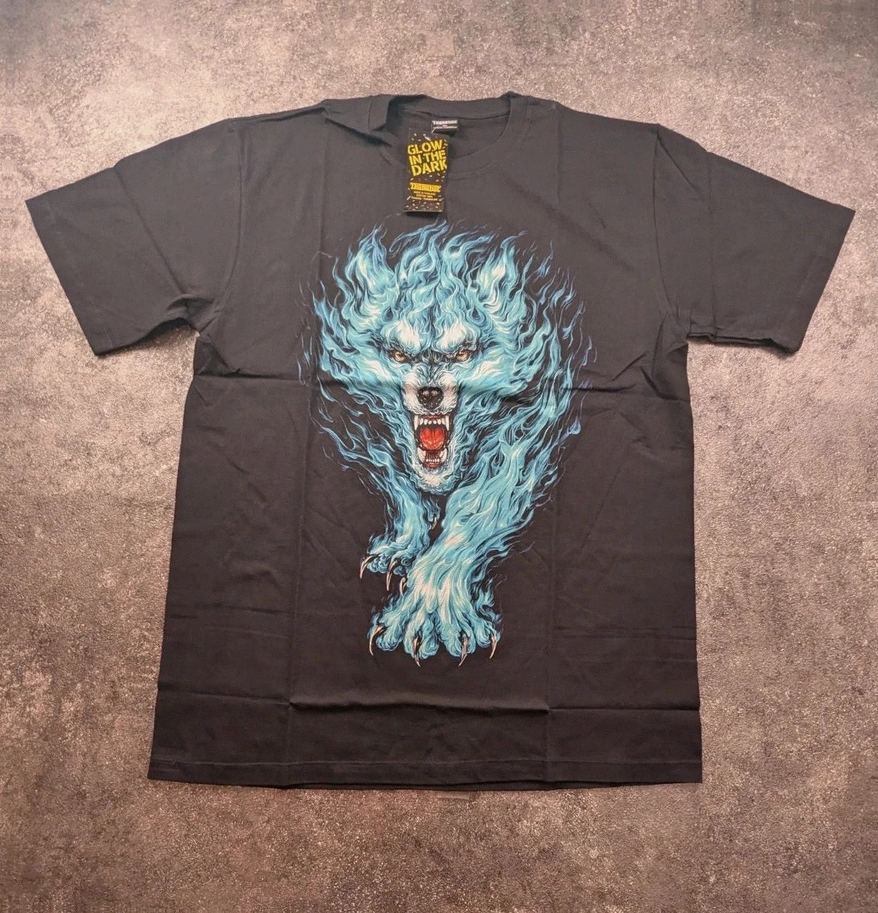 T-shirt Thanabat Loup Flamme Glow In The Dark Noir Xl 100% Coton Neuf – Vintage Dressing – taille XL 2