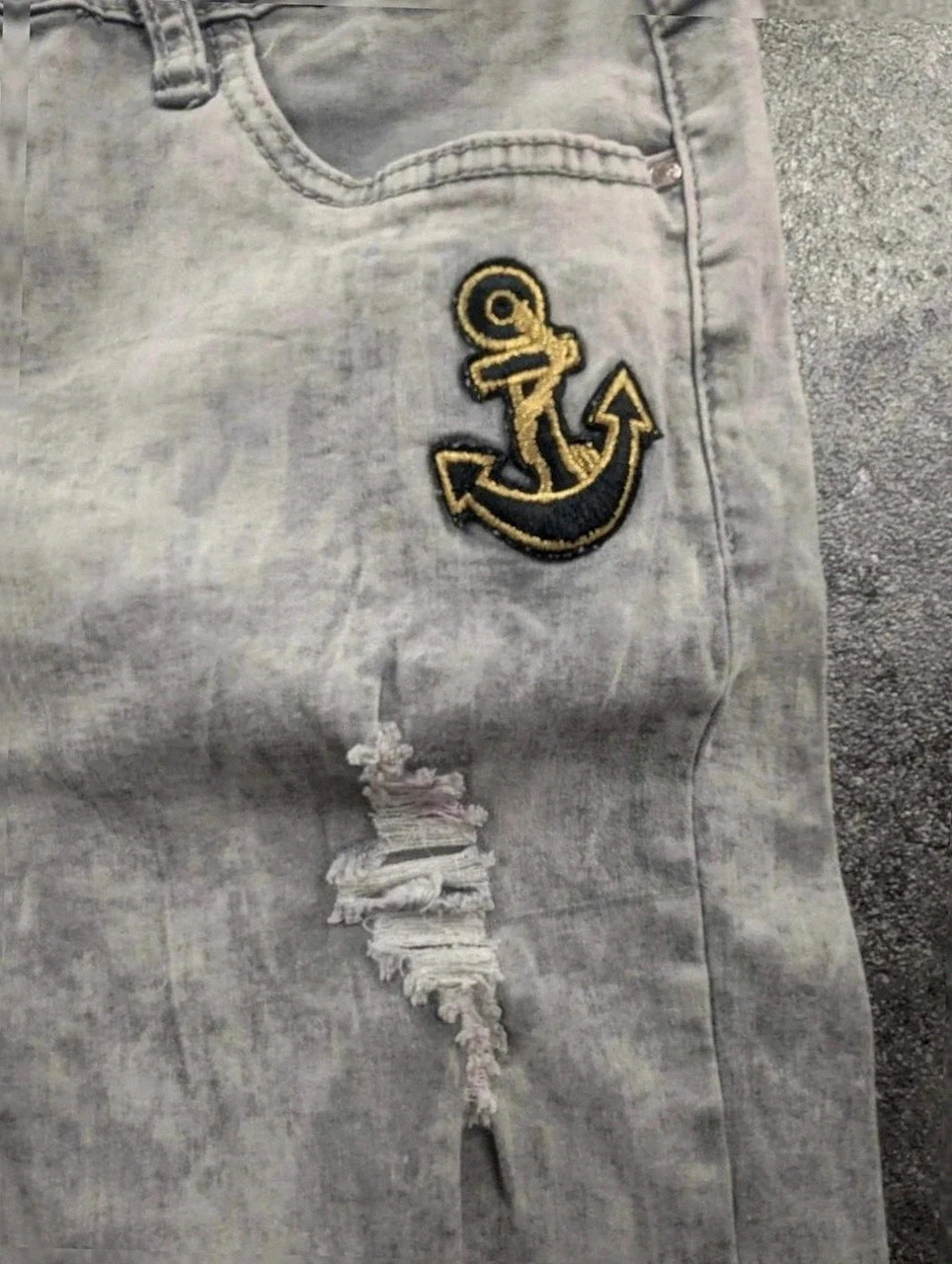 Jean Miss Rj gris délavé destroy patchs brodés slim y2k streetwear Xs – Miss RJ – taille S / 36 / 8 5