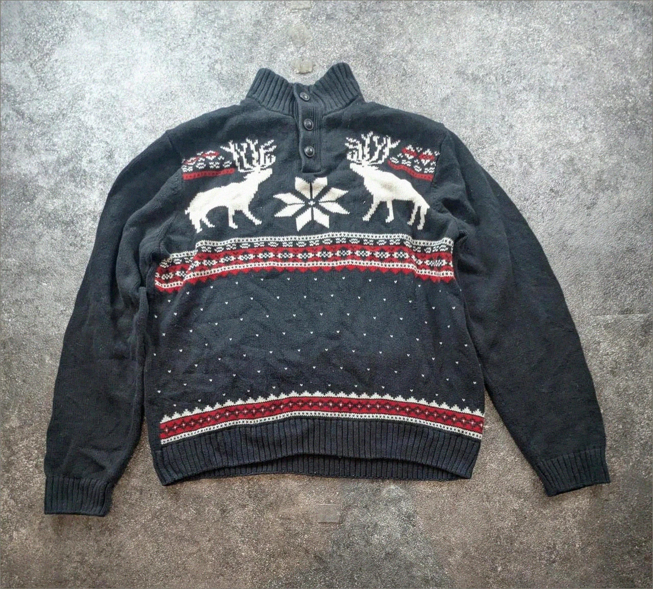 Chaps Pull Fair Isle Noir Rouge Cerfs Nordique 100% Coton Taille L – CHAPS – taille L 2