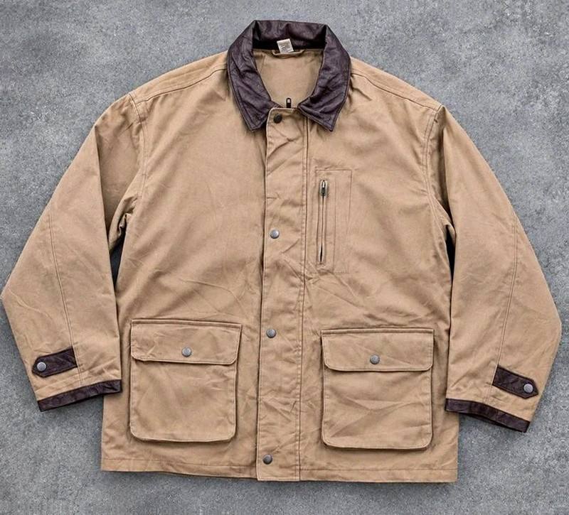 Veste Workwear Beige XL Field Jacket Utility Canvas Col Cuir Marron 100% Coton