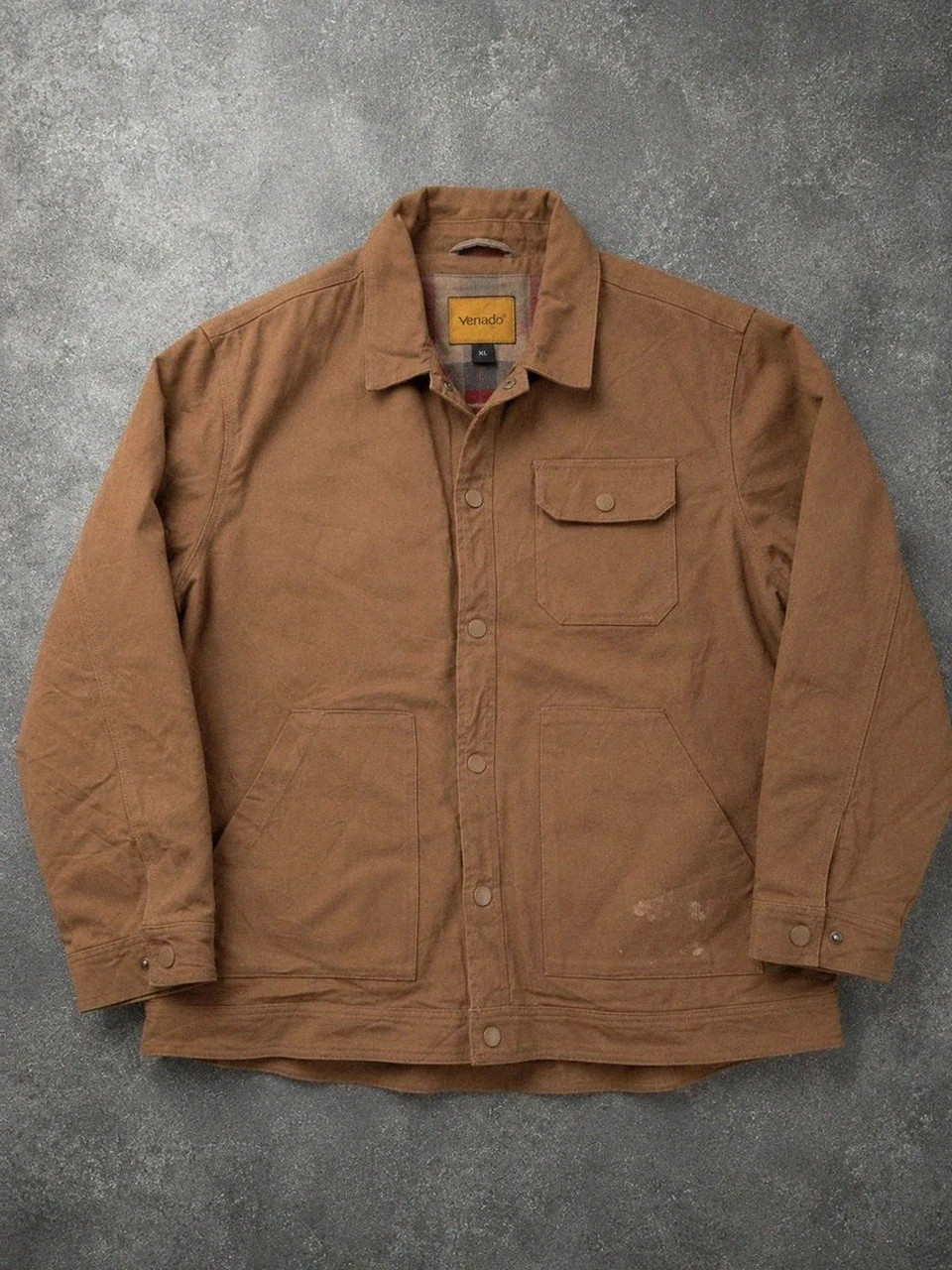 Veste workwear Venado canvas marron Xl chore jacket utility hunting doublée tartan – Vintage Dressing – taille XL