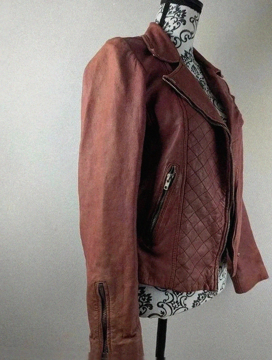 Perfecto biker en cuir d'agneau Maje bordeaux patiné taille 36, style rock chic intemporel – Maje – taille XS / 34 / 6 2