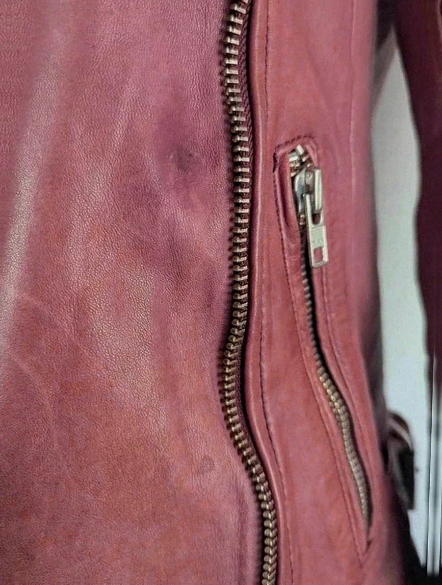 Perfecto biker en cuir d'agneau Maje bordeaux patiné taille 36, style rock chic intemporel – Maje – taille XS / 34 / 6 4