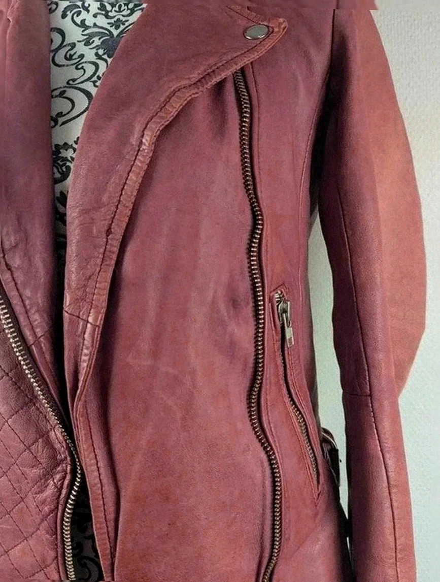 Perfecto biker en cuir d'agneau Maje bordeaux patiné taille 36, style rock chic intemporel – Maje – taille XS / 34 / 6 3