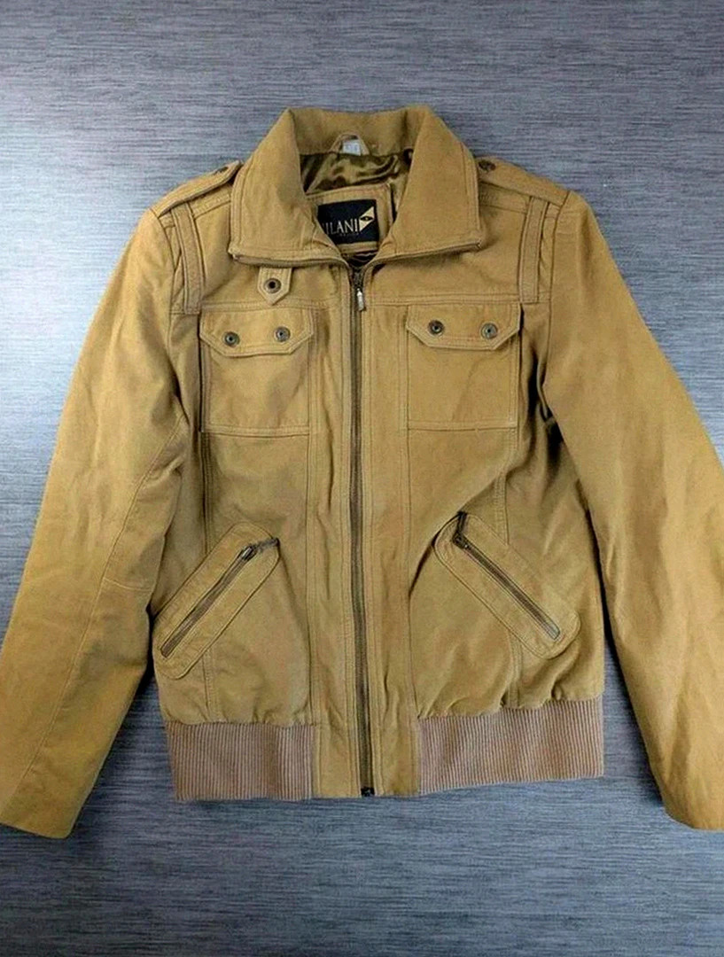 Blouson cuir de mouton Jilani Collection beige taille L 42 style biker aviateur vintage dressing