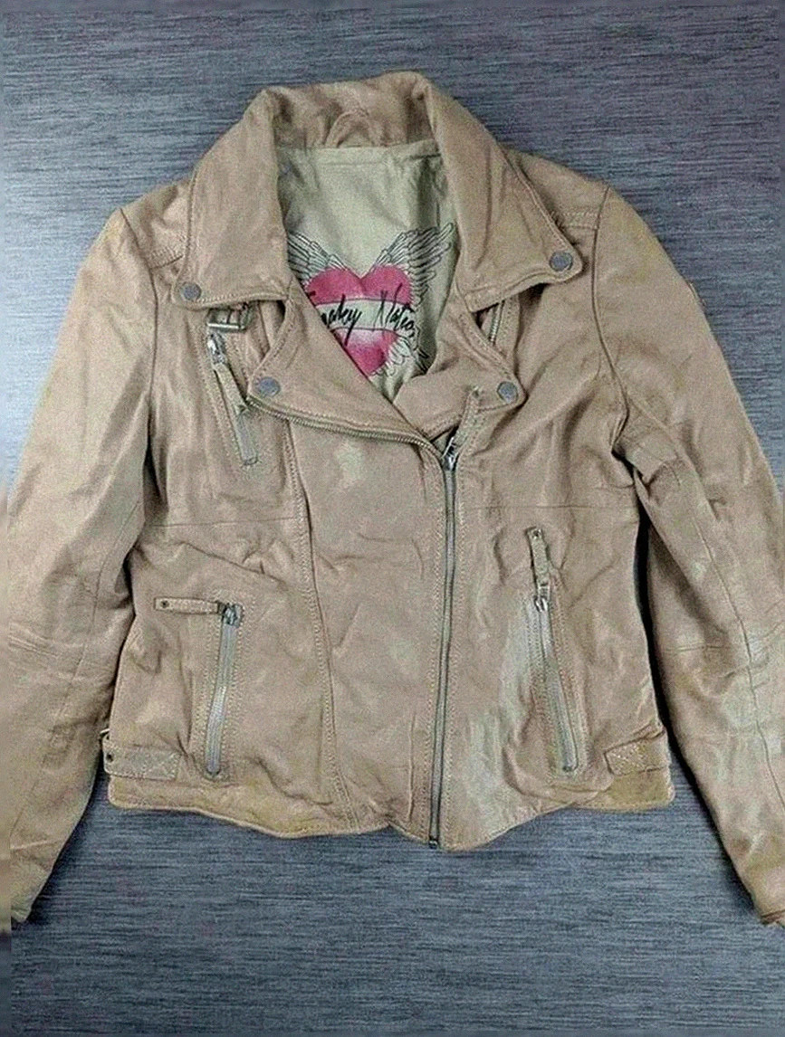perfecto femme Freaky Nation cuir beige style motard S/M