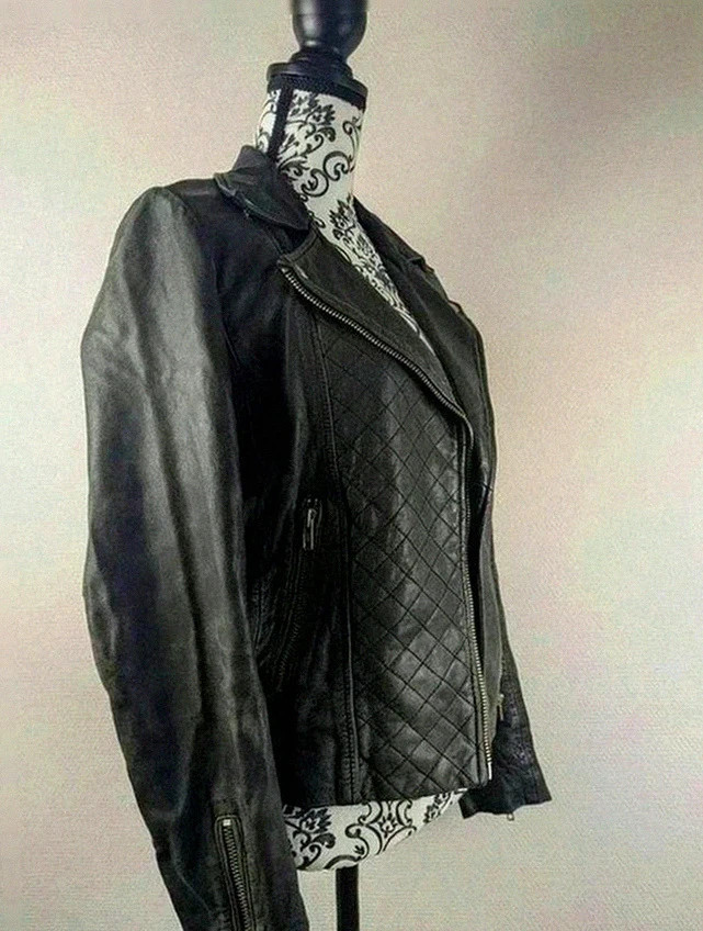 Perfecto biker en cuir d'agneau Maje noir matelassé taille 36, coupe rock chic intemporelle – Maje – taille Taille unique 2