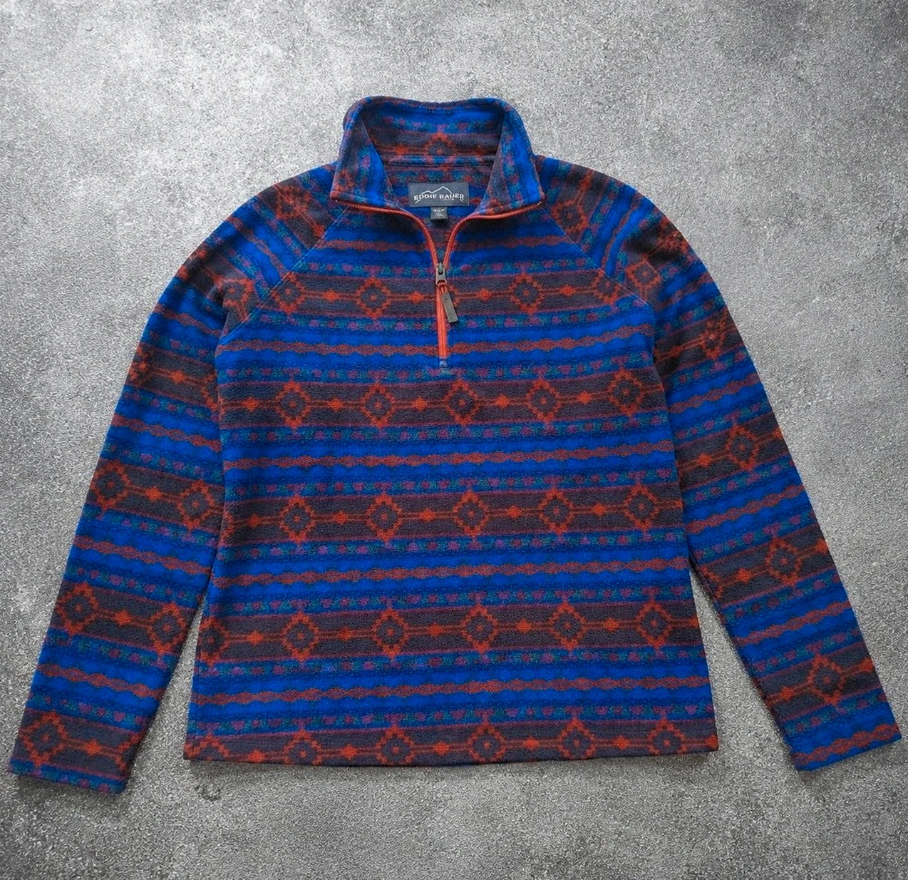 Eddie Bauer polaire fine vintage motifs aztec crazy fleece outdoor gorpcore femme S – Eddy Bauer – taille S / 36 / 8