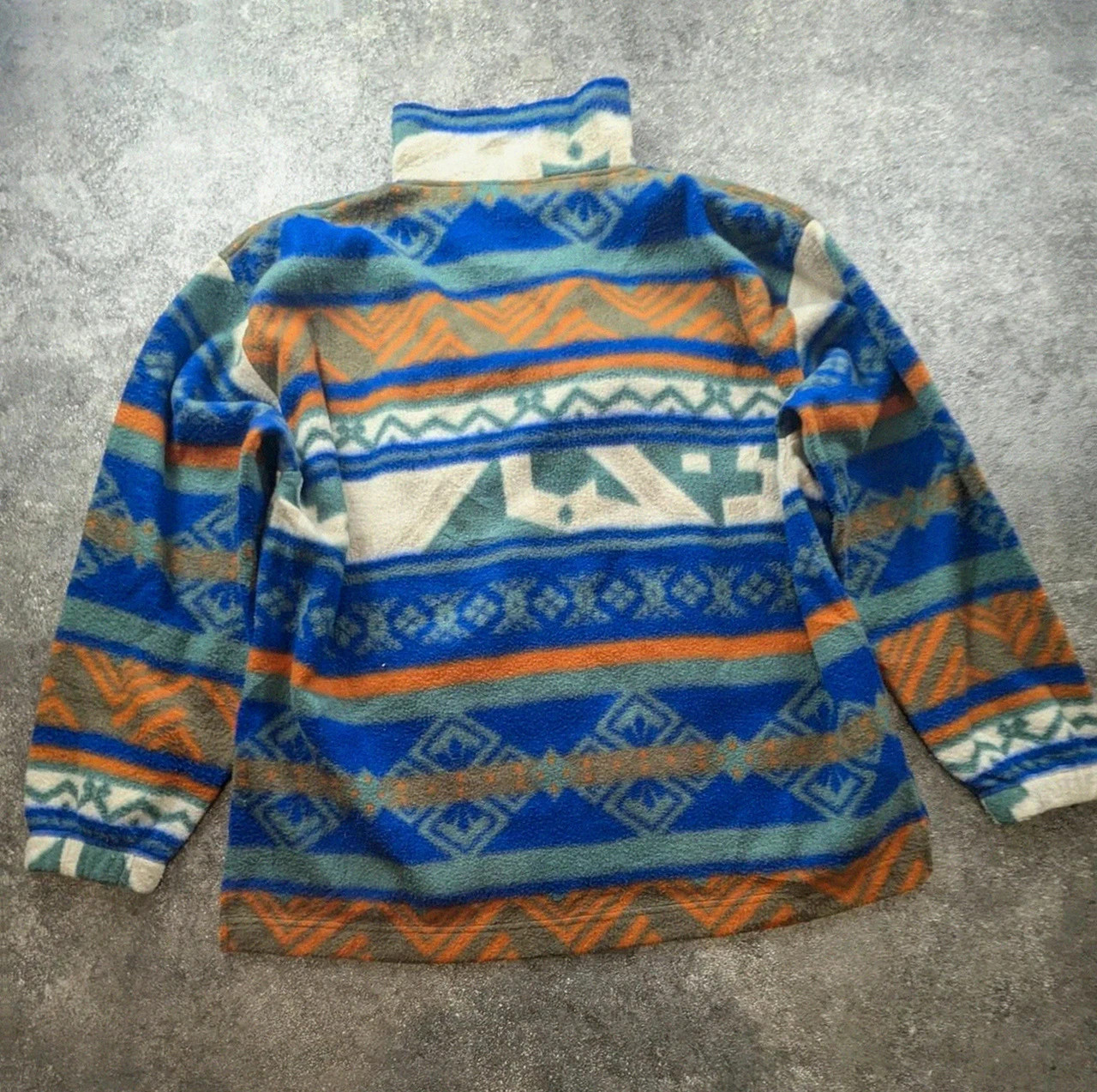 Polaire vintage 90s oversize motifs géométriques ethniques multicolore col montant – L / Xxl – Vintage Dressing – taille L 3