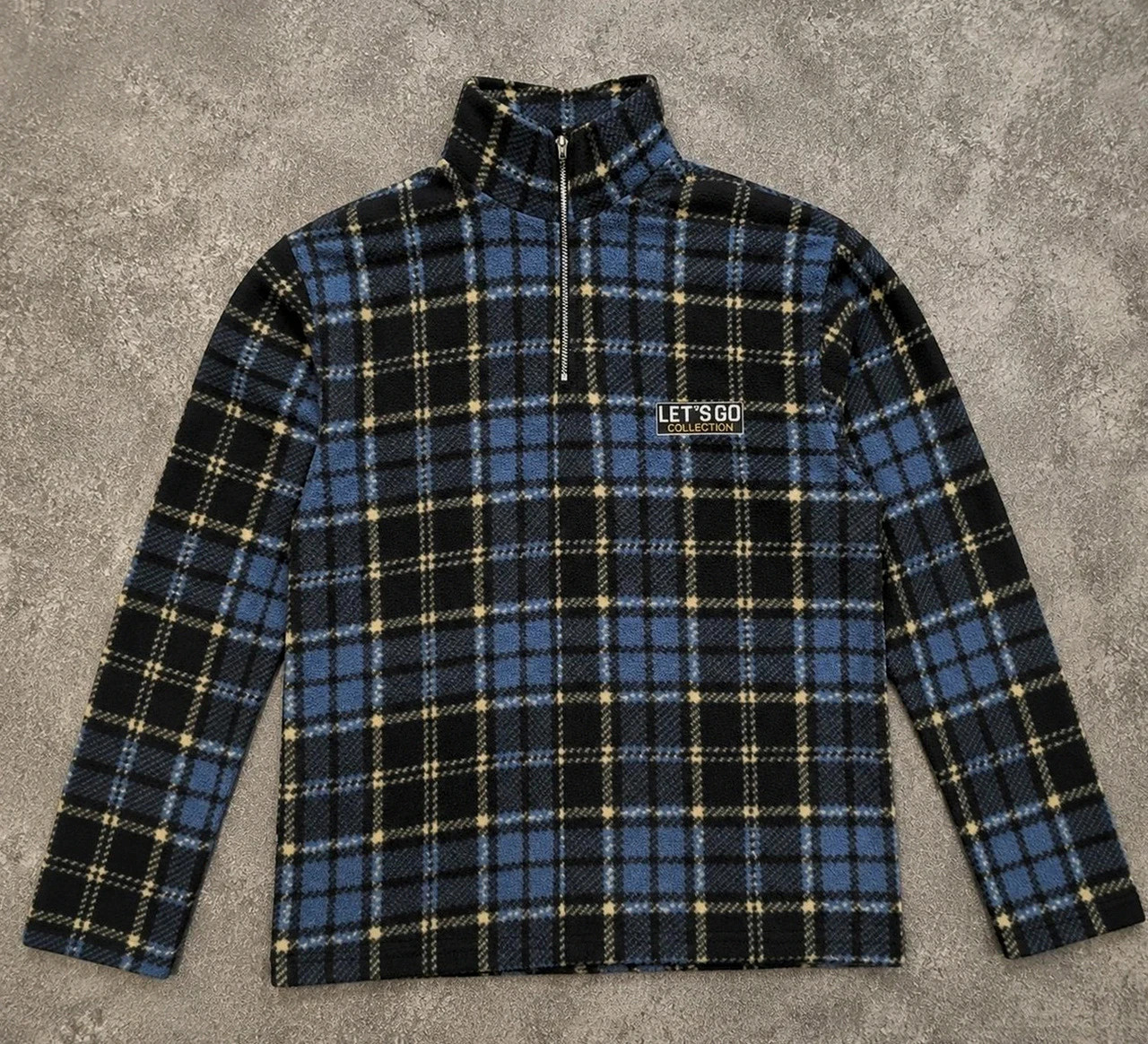 Polaire vintage Let’s Go Collection tartan bleu noir Half Zip – M