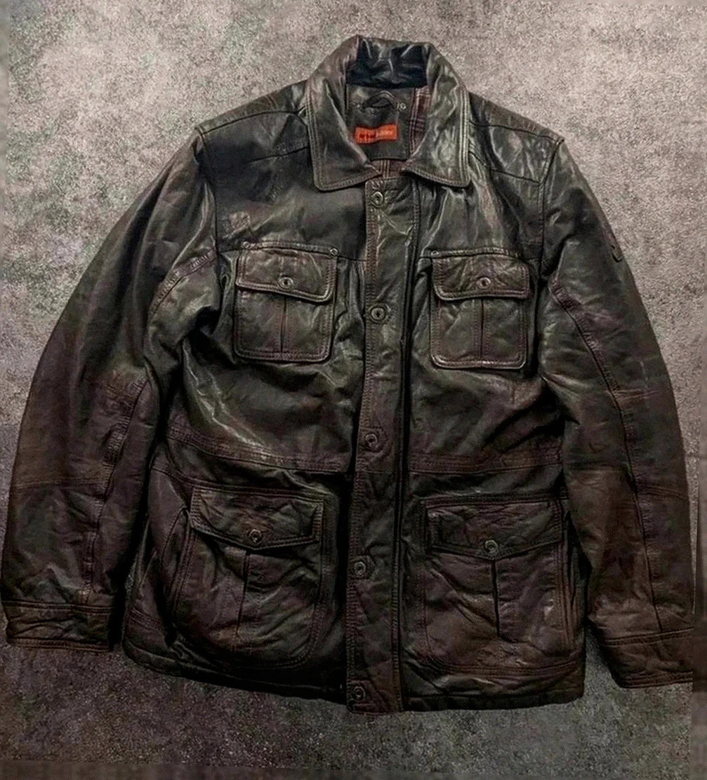 Field jacket emilio adani en cuir d’agneau brun – look vintage – taille 50 vintage dressing