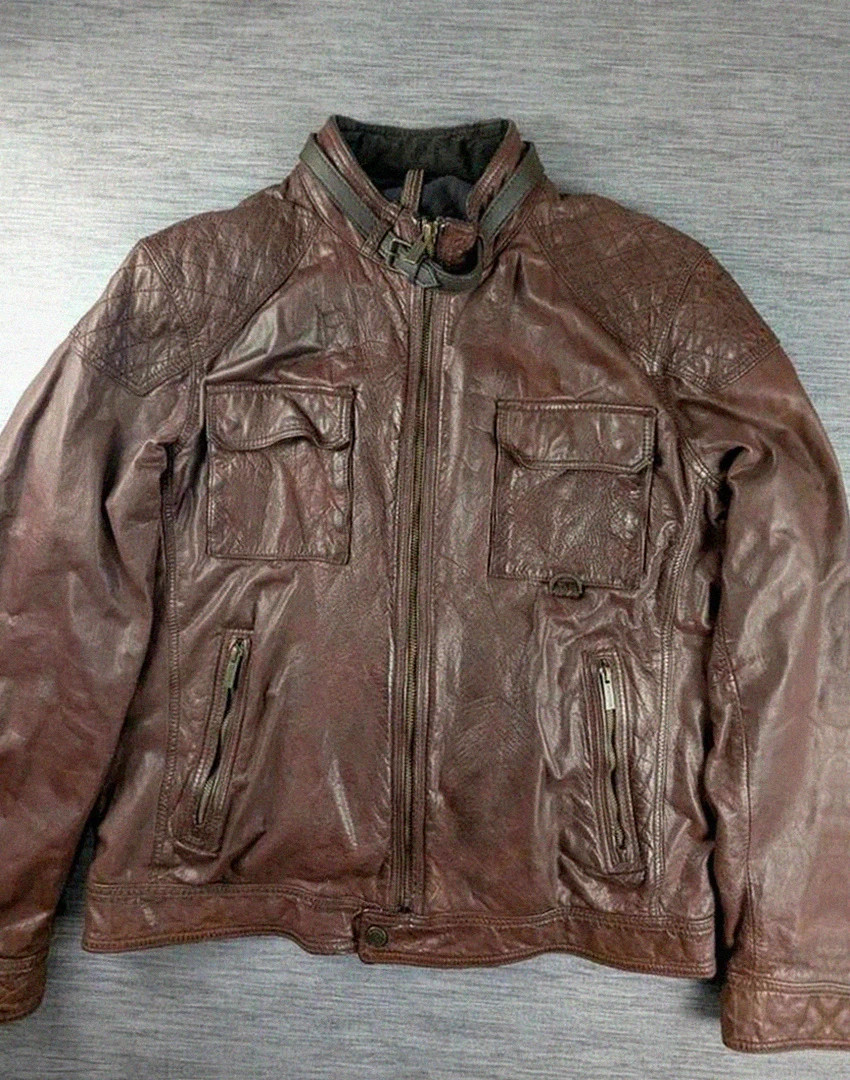 Blouson cuir de bœuf marron Massimo Dutti style motard aviateur vintage taille Xxl belle patine