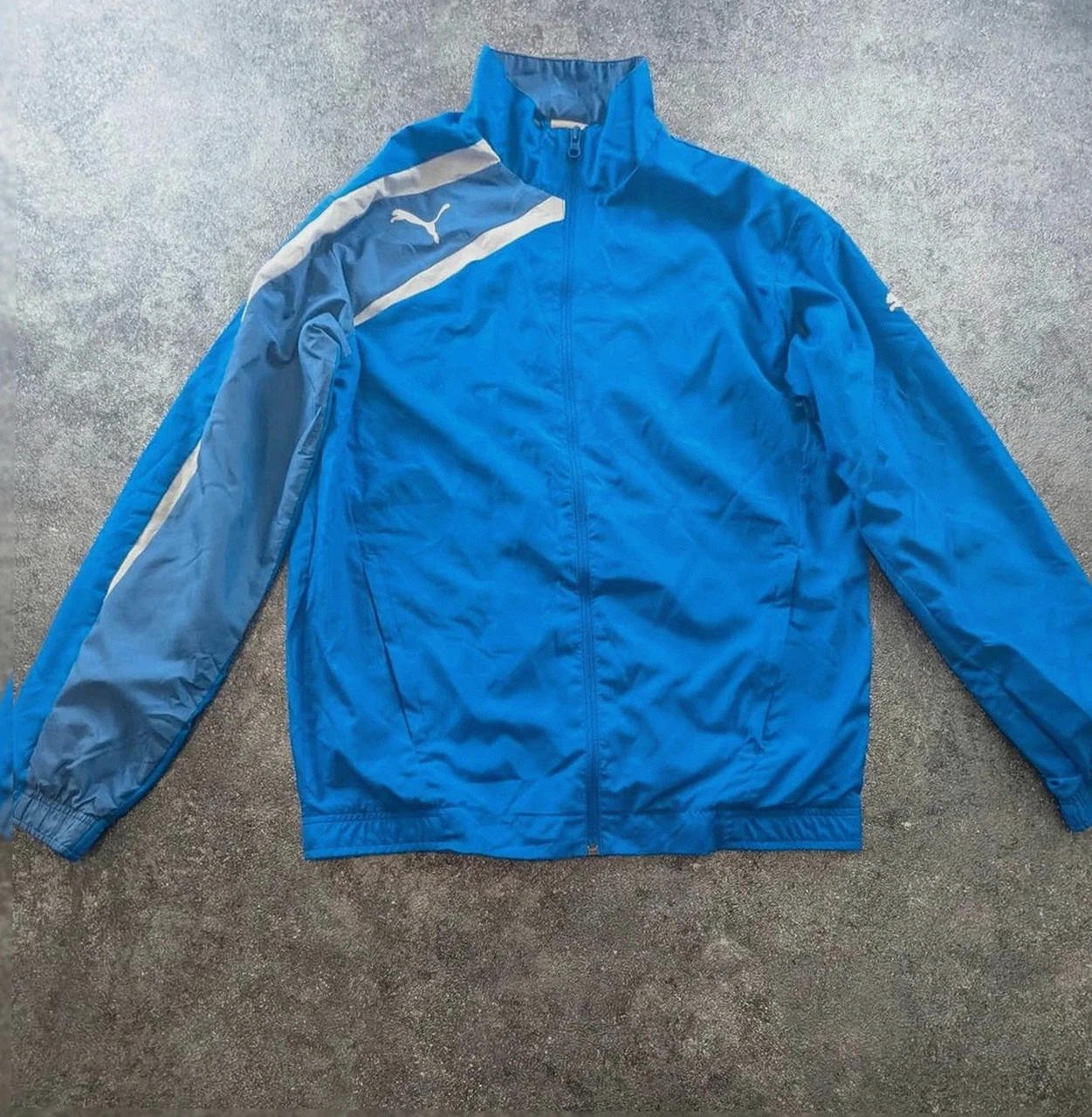 Veste Puma bleue vintage sport streetwear zip logo réfléchissant taille S