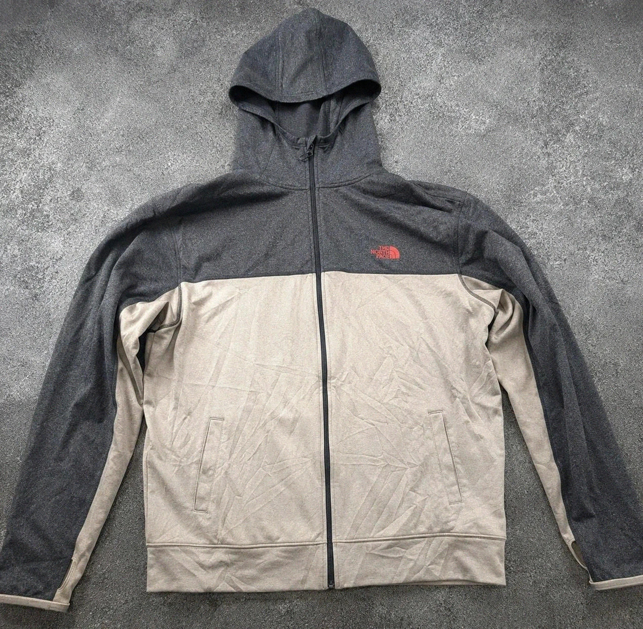 Veste zippée The North Face capuche gris beige outdoor gorpcore technique homme L