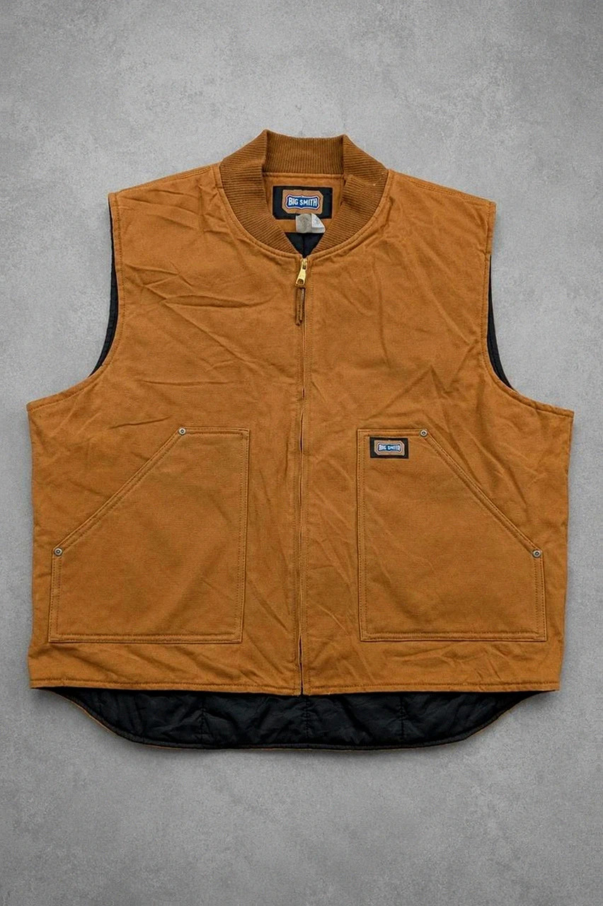 Gilet Workwear Big Smith Matelassé Duck Canvas 2XL Marron Carhartt Style Vintage