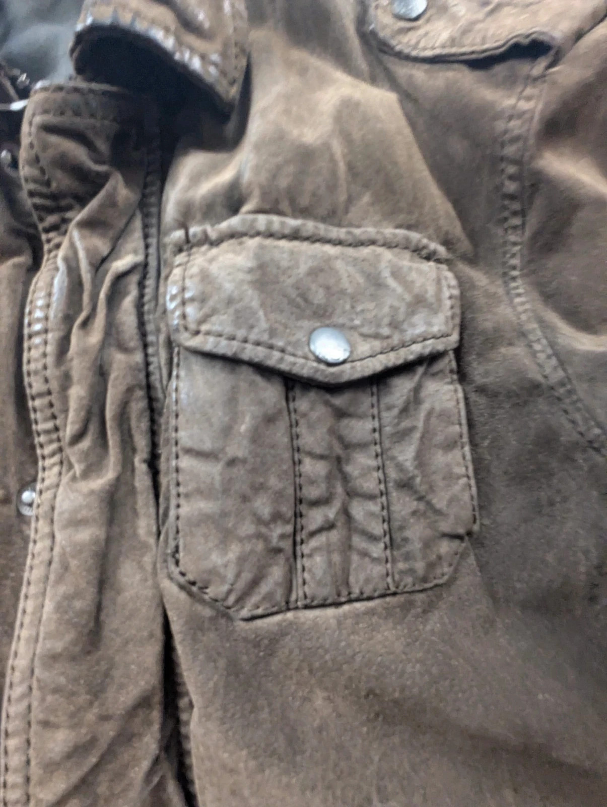 Devred blouson en daim marron patiné – Veste workwear militaire vintage – Devred – taille S 5