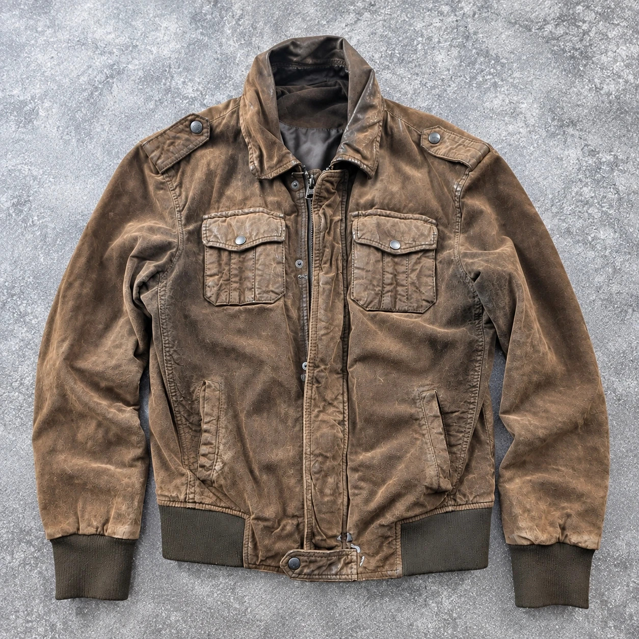 Devred blouson en daim marron patiné – Veste workwear militaire vintage