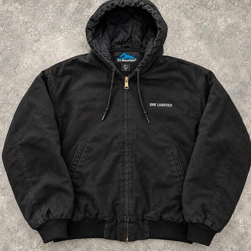 Veste workwear tri-Mountain 2XL noire – Hooded Active Jacket – toile coton doublée YKK