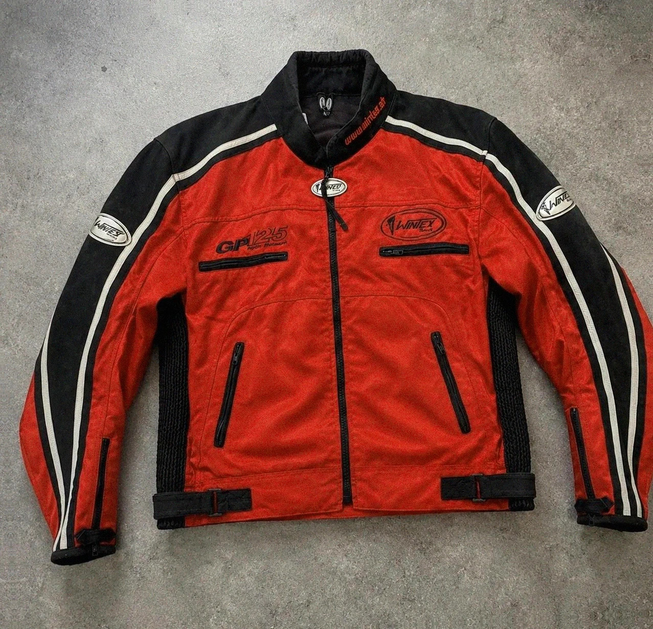 Veste moto Wintex Racing GP125 rouge noire daim protections biker Y2K 56 vintage dressing