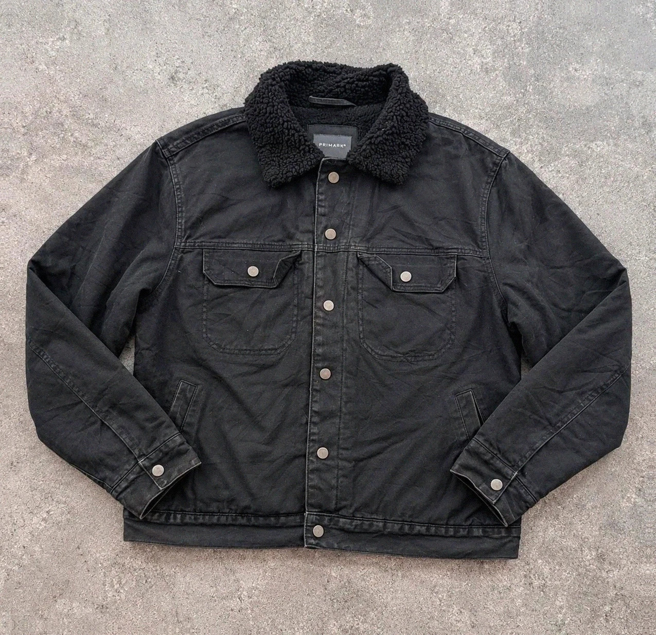 Veste workwear Primark XL L noire doublée sherpa – Trucker Jacket patinée